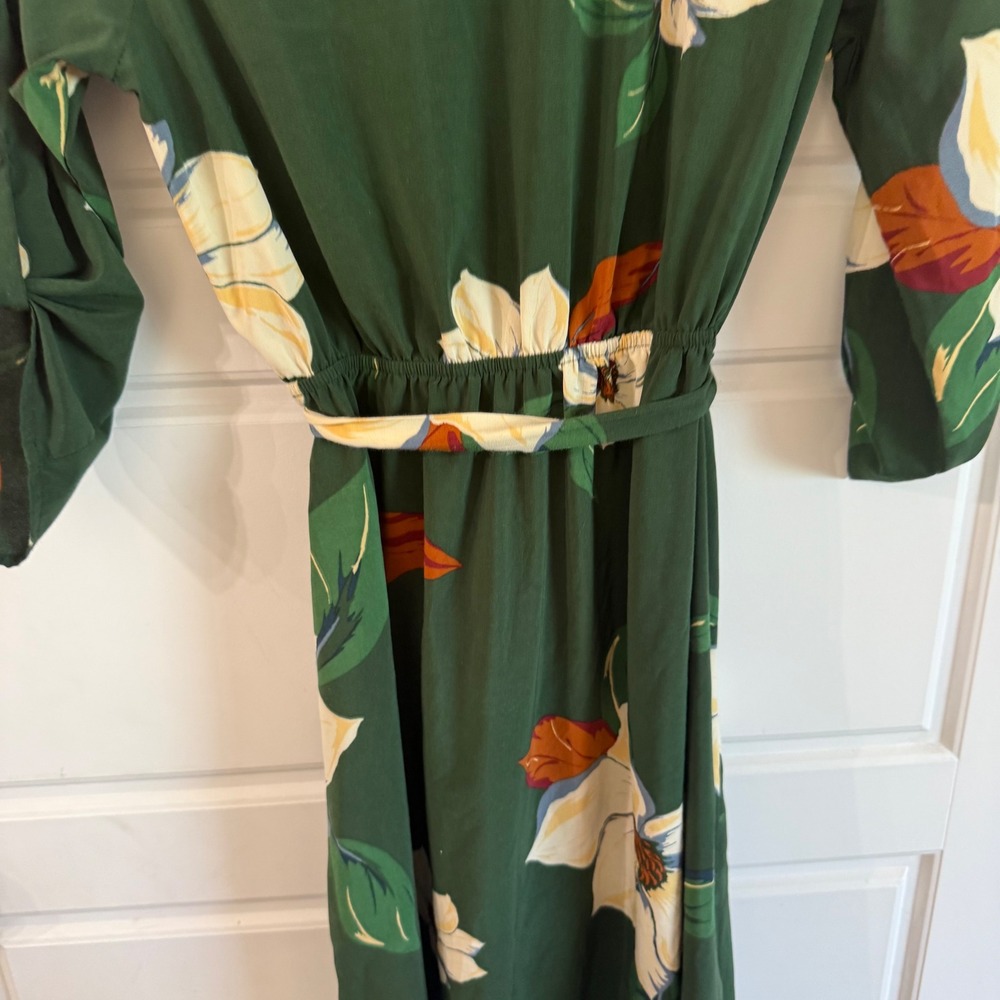 Monteau Forest green Floral Flowy v neck midi women's large dress tie back nwot - Picture 9 of 13
